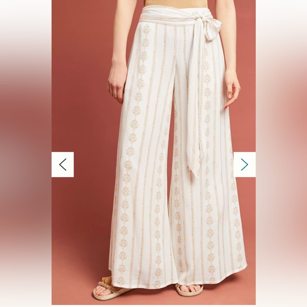 NWOT Anthropologie Farm Rio Everly Tie Front Waist Wide Leg Summer Beach Pants M